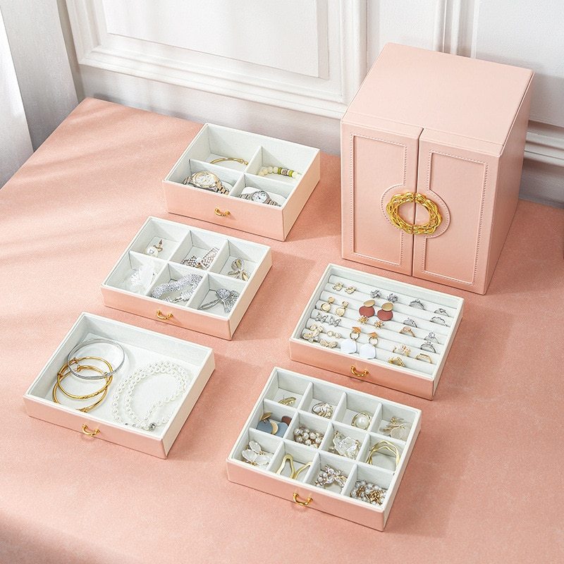 Alenvenew  2023 New Multi-Layer Desktop Home Leather Drawer Large Capacity Earrings  Necklace Jewelry Sstorage Box