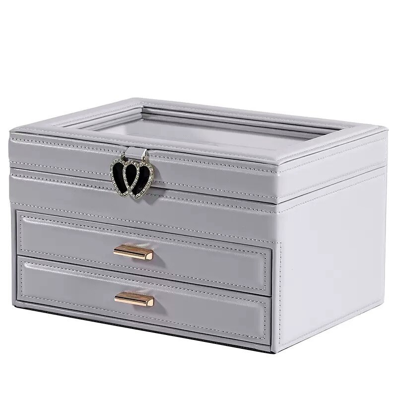 Alenvenew High Quality  Dustproof Leather Jewelry Box  3-Layer  Display Case of Rings Earrings Necklace Bracelets for Women