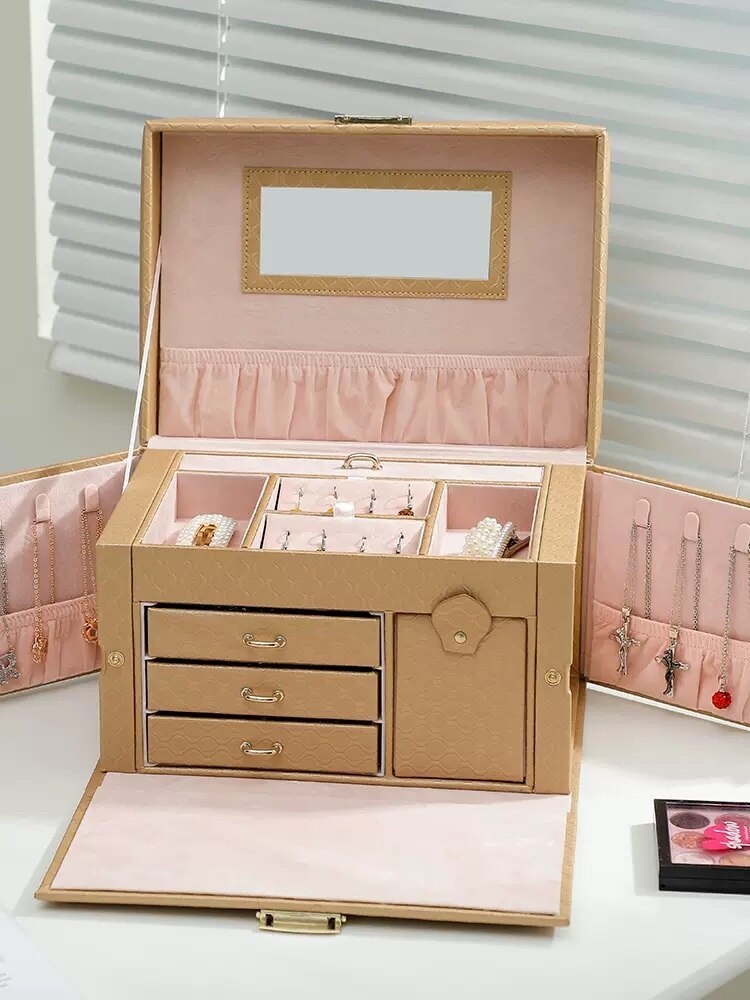 Alenvenew 2023 High Quality Large Leather Jewelry Box with Lock Necklace Bracelet Earrings High-Grade Exquisite Gold Storage