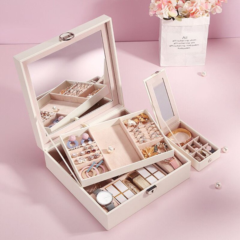 Alenvenew New High Quality Jewelry Box for Women Girls Large Capacity Organizer  Storage for Earrings Necklace With Mirror