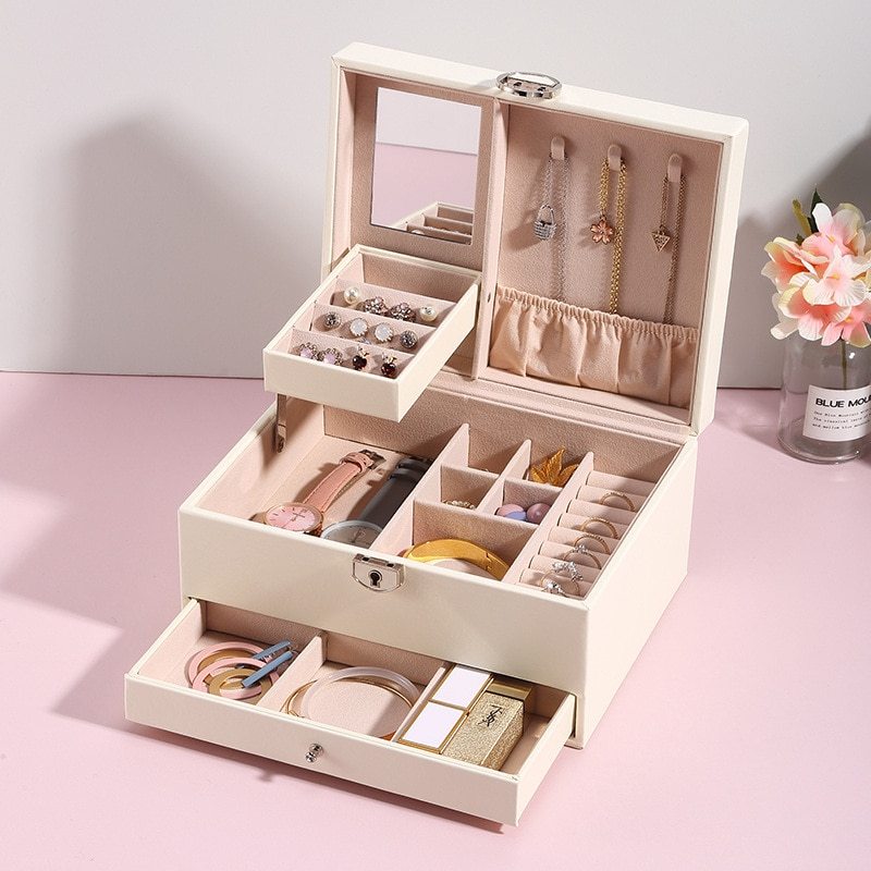 2023New PU Simple Multi Layer Large Capacity  Jewelry Storage Box
