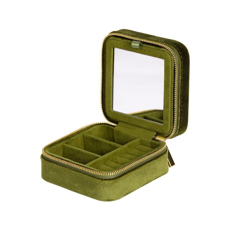 Alenvenew Flannelette Jewelry Travel Box for Women Girls Flocking Portable High-Grade Storage With Mirror