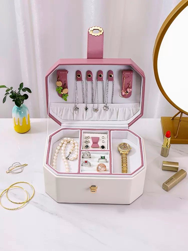 Alenvenew New High Quality  Exquisite Light Luxury Earrings Necklace Bracelet Three-Gold Hairpin, Net Red Jewelry Box for Women