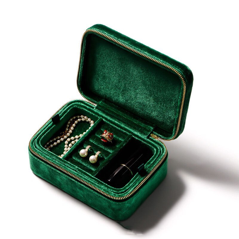 Alenvenew 2023 Flannelette Portable Travel European Necklace Velvet With Mirror Jewelry Box For Women Girls Small