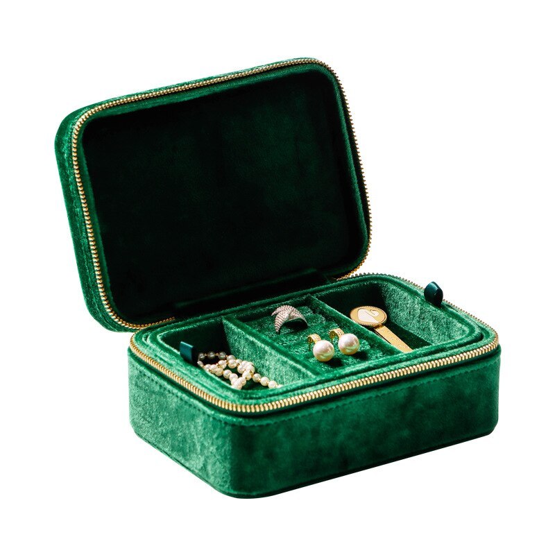 Alenvenew 2023 Flannelette Portable Travel European Necklace Velvet With Mirror Jewelry Box For Women Girls Small