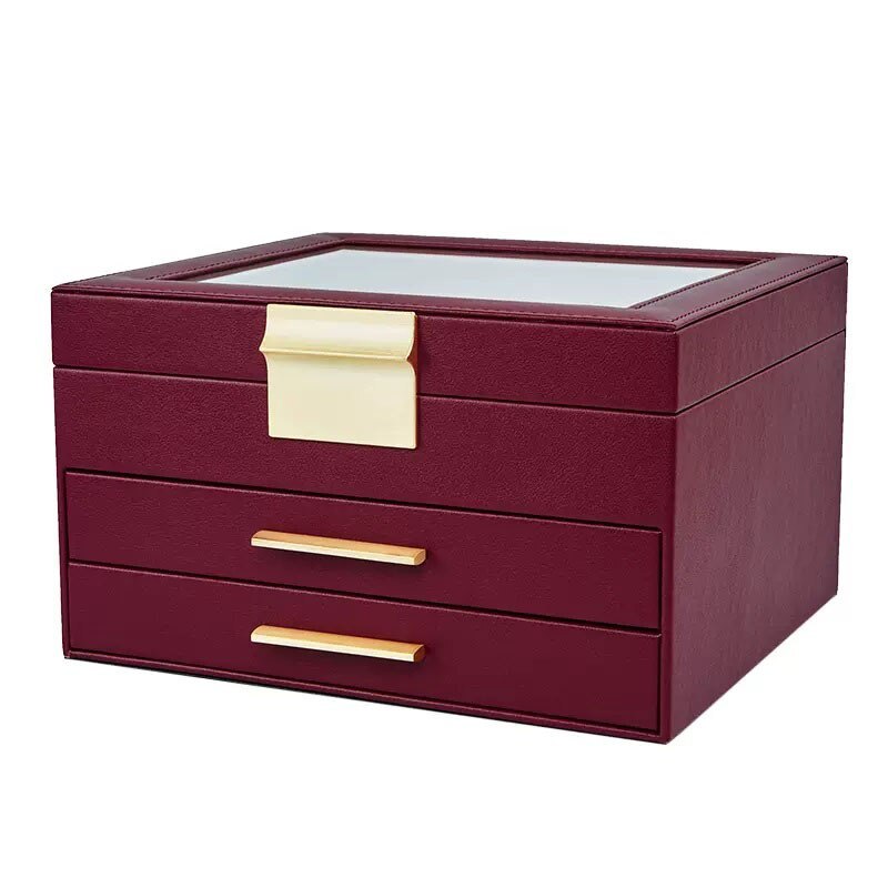 Alenvenew High Quality  Dustproof Leather Jewelry Box  3-Layer  Display Case of Rings Earrings Necklace Bracelets for Women