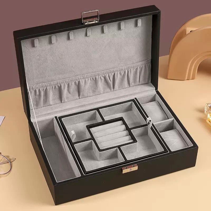 Alenvenew  2023 High Quality Jewelry Box Organizer for Women Girls 2 Layer Large  Case  Leather Display Storage