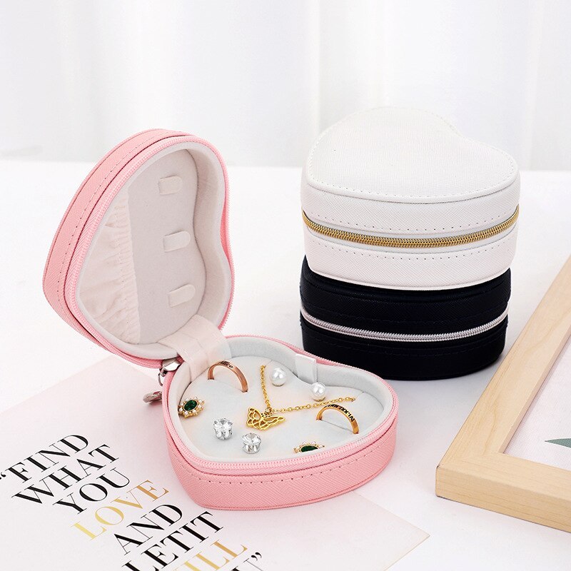 Alenvenew 2023 Simple And Convenient Home Travel Earrings Necklace Ring Heart Shaped Jewelry Storage Box