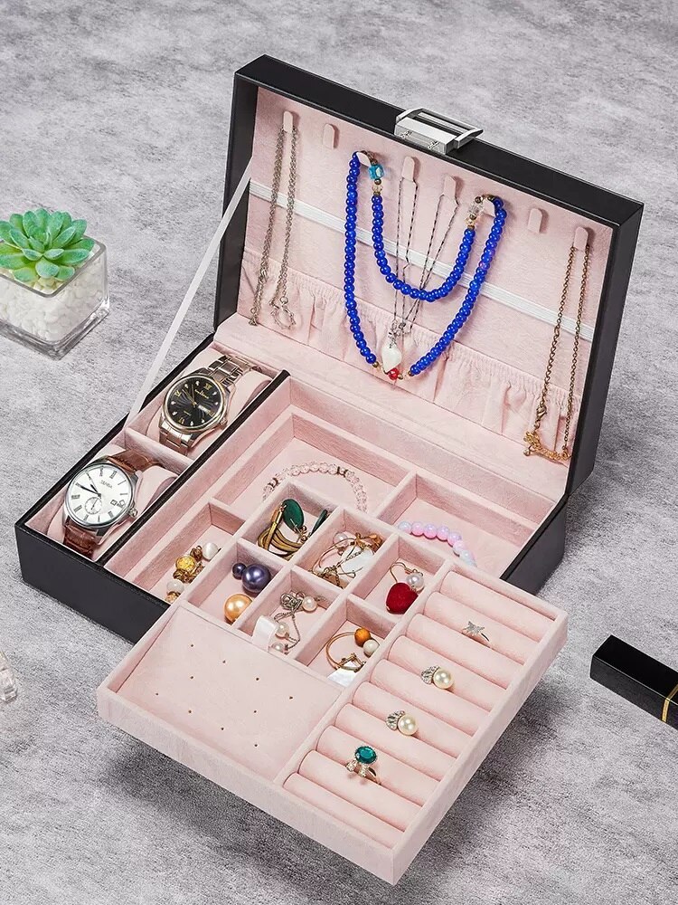 Alenvenew 2023 New High-End Exquisite Lock Net Red Necklace Earrings Bracelet Light Luxury Jewelry Storage Box