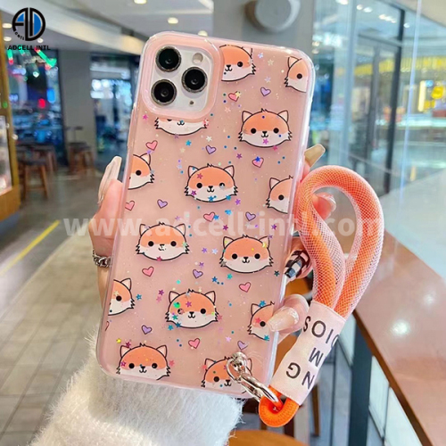 2 in 1 TPU+PC Case with Embossed Patterns and Cute Strap