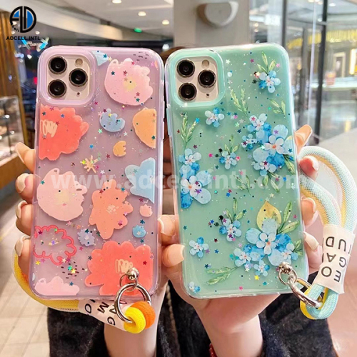 2 in 1 TPU+PC Case with Embossed Patterns and Cute Strap