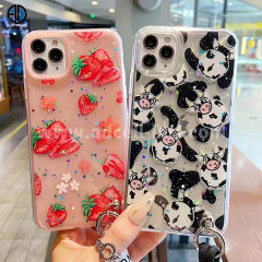 2 in 1 TPU+PC Case with Embossed Patterns and Cute Strap