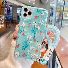 2 in 1 TPU+PC Case with Embossed Patterns and Cute Strap