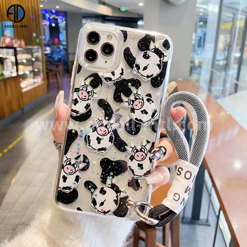 2 in 1 TPU+PC Case with Embossed Patterns and Cute Strap