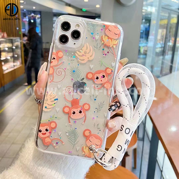 2 in 1 TPU+PC Case with Embossed Patterns and Cute Strap