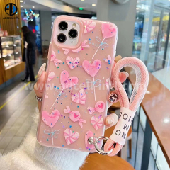 2 in 1 TPU+PC Case with Embossed Patterns and Cute Strap