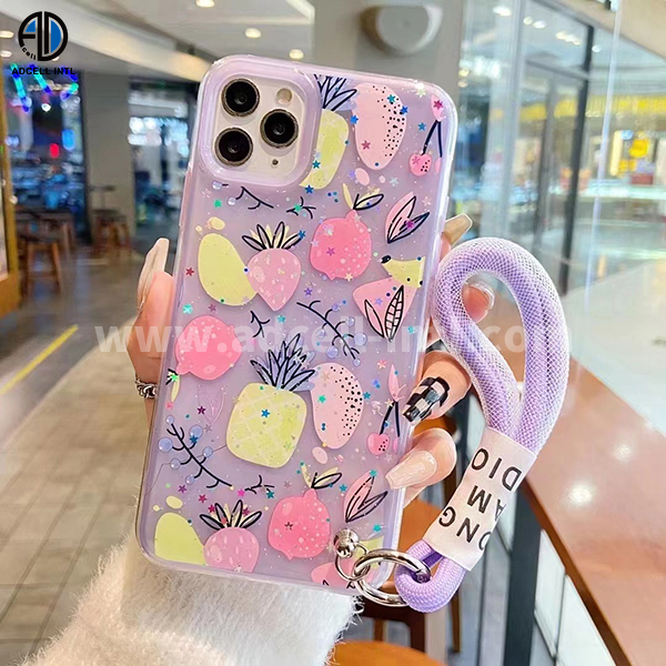 2 in 1 TPU+PC Case with Embossed Patterns and Cute Strap