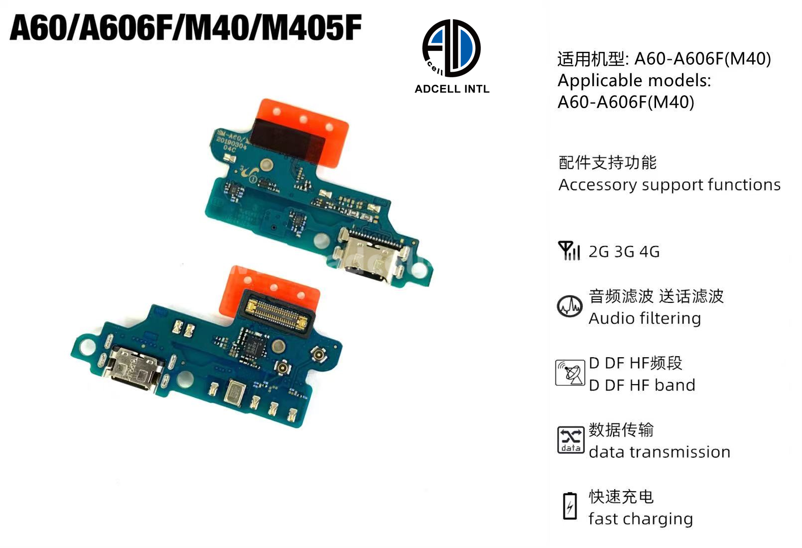 Flex Charging Port for Samsung A60/A606F/M40/M405F Original