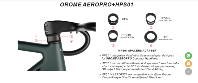 HPSO1 spacer set for AeroPro Bars (HPA, HPD05, HPD10, HPF).