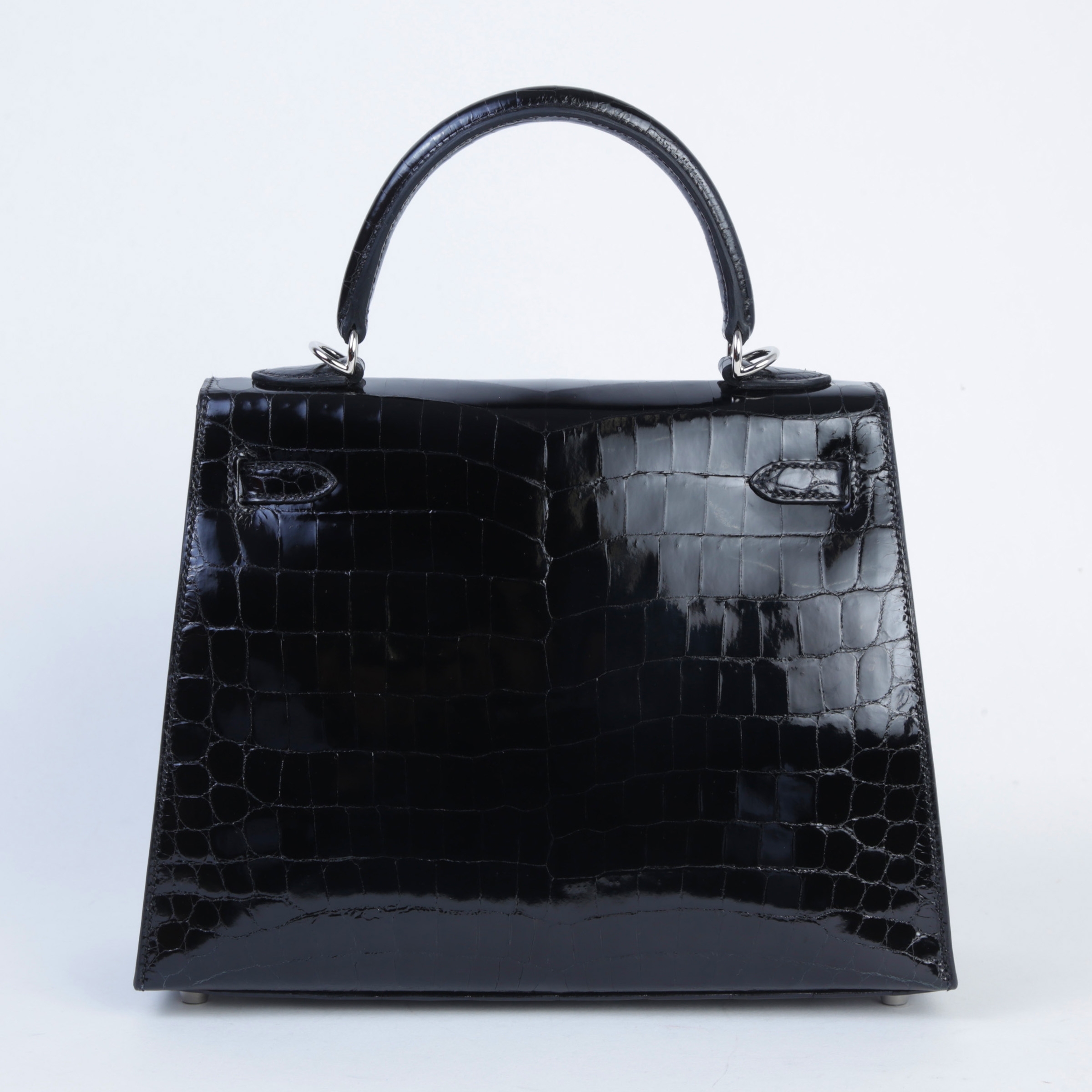 Hermès Kelly 25 Schwarz Shiny Alligator Palladium Hardware