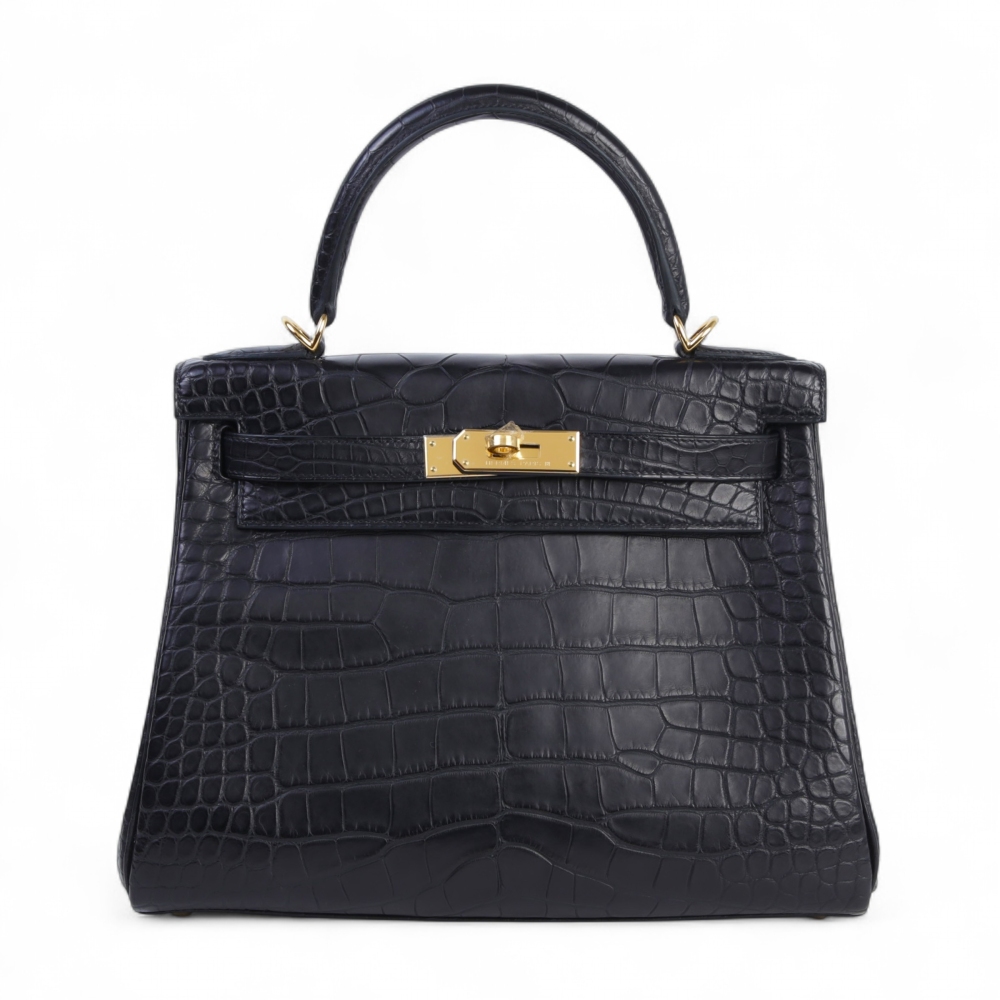 Hermès Kelly 28 Matte Alligator Gold Hardware