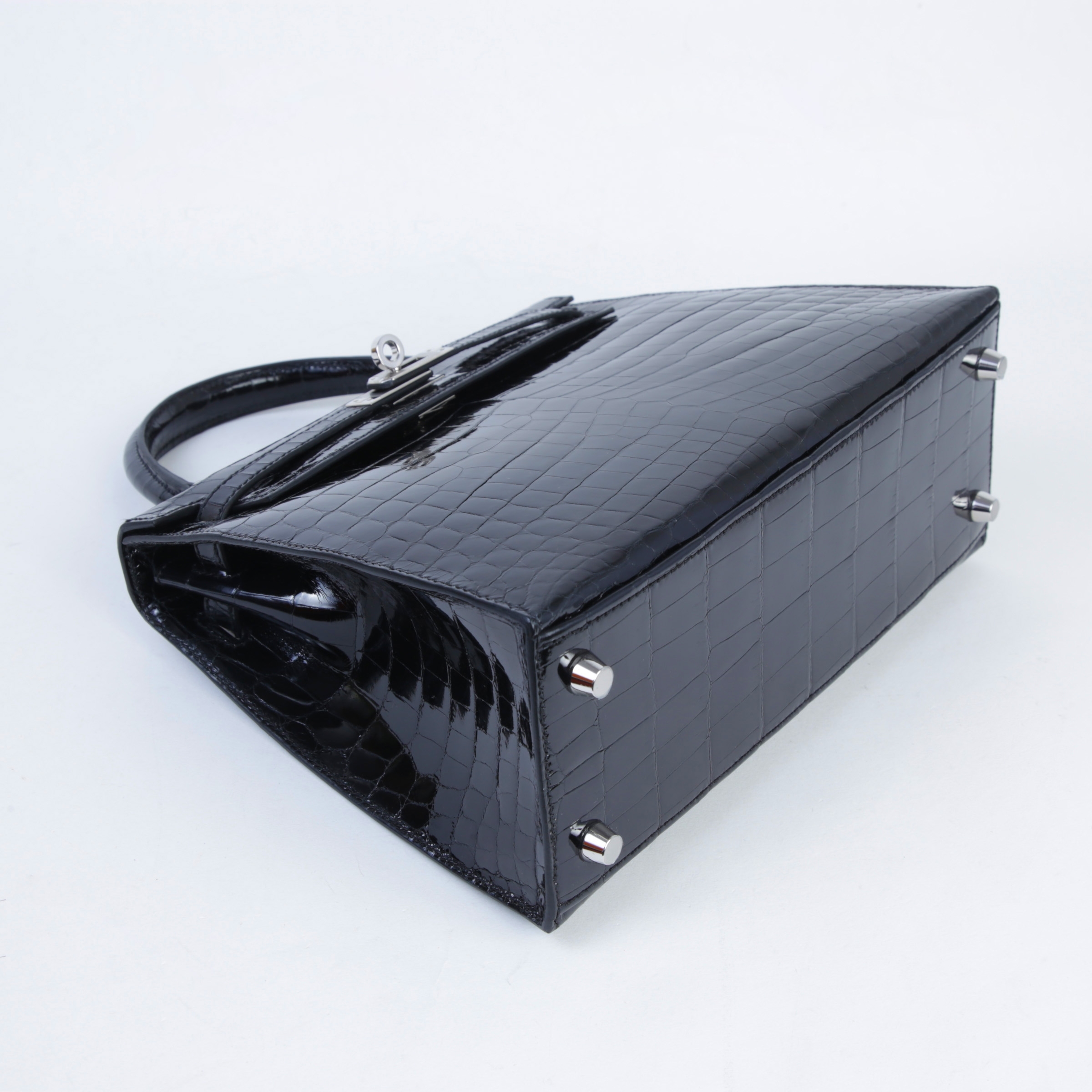 Hermès Kelly 25 Schwarz Shiny Alligator Palladium Hardware