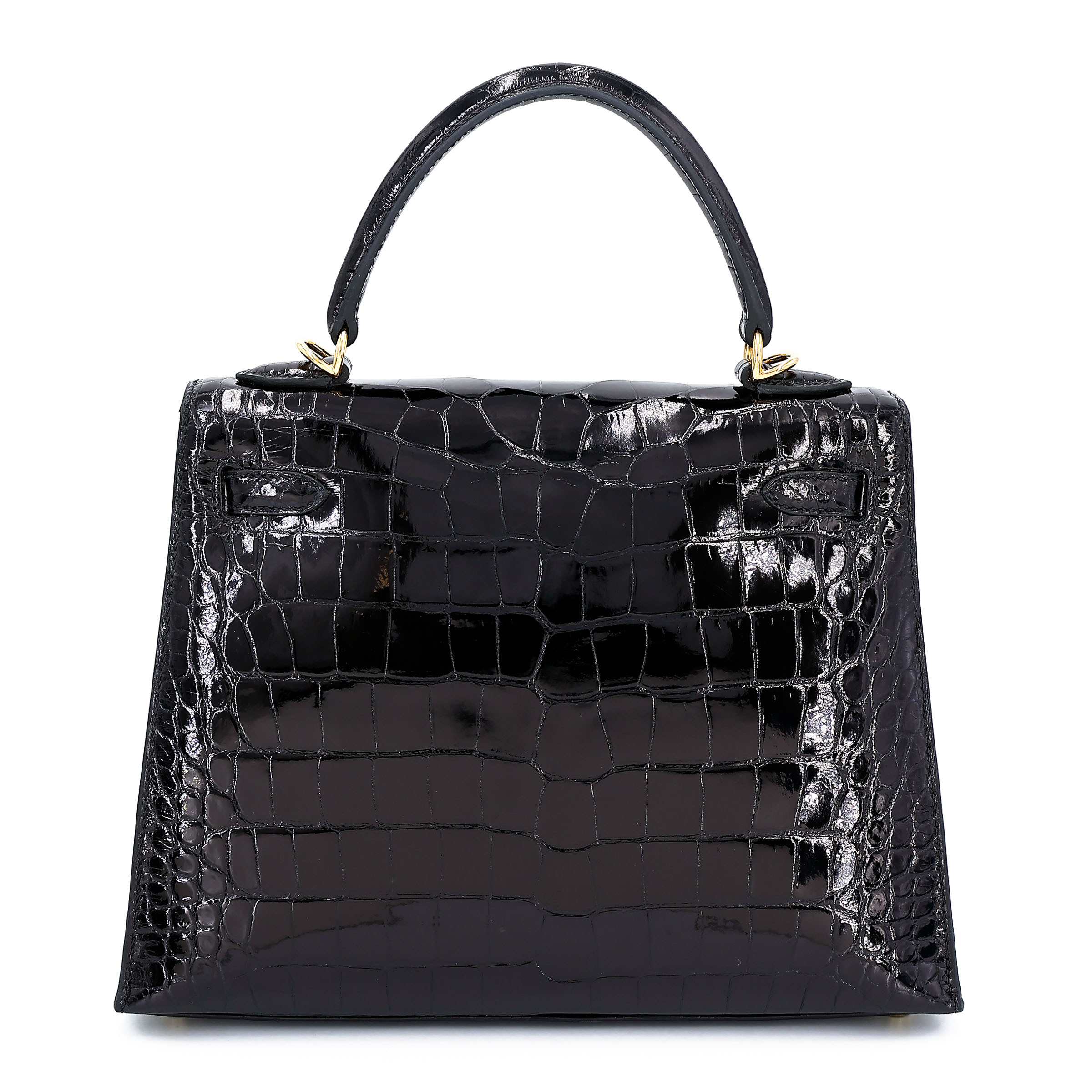 Hermès Kelly 25 Schwarz Shiny Alligator Gold Hardware
