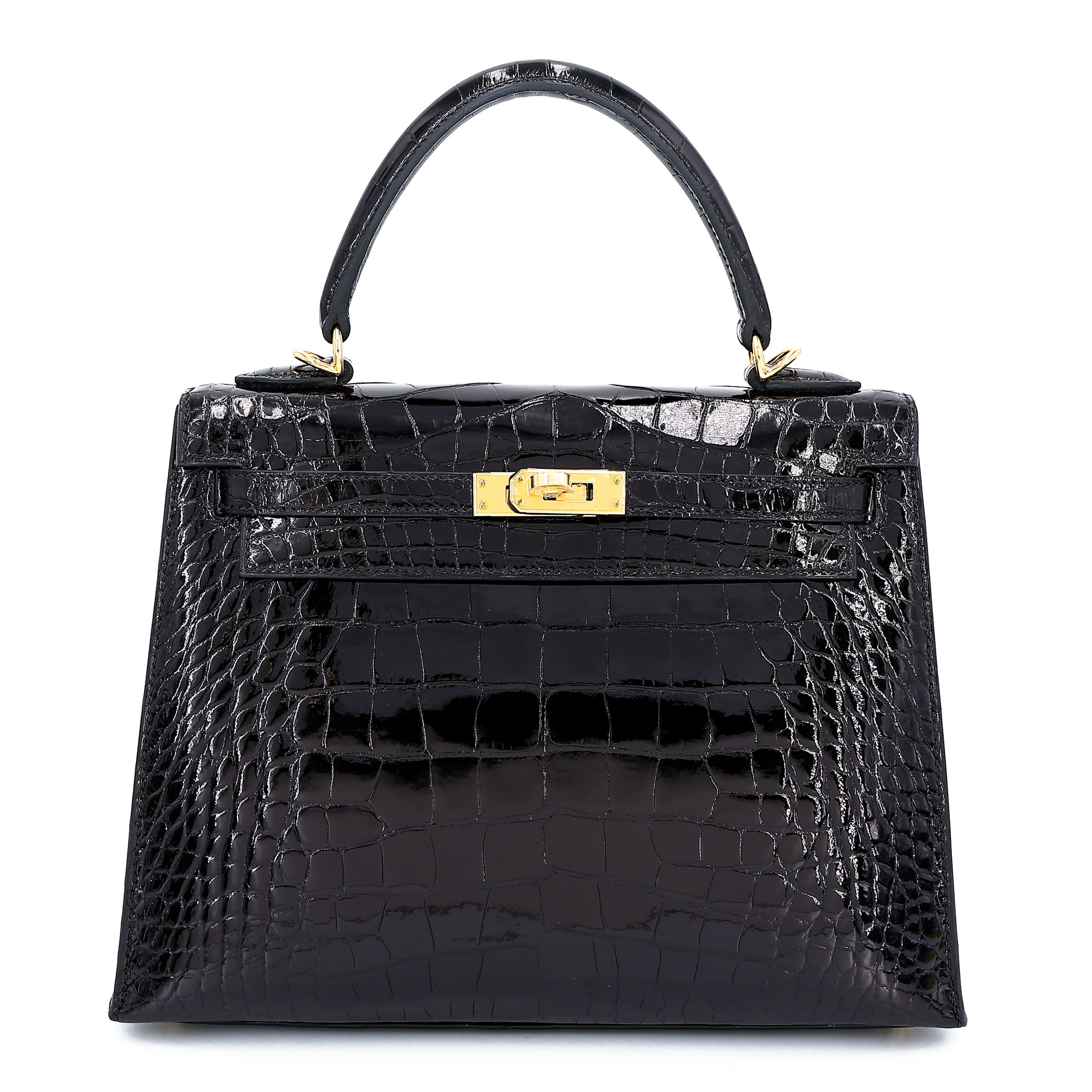 Hermès Kelly 25 Schwarz Shiny Alligator Gold Hardware