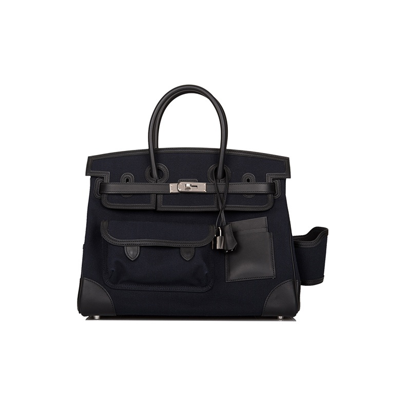 Hermès Birkin 35 Cargo Schwarz und Blau Marine Palladium Hardware