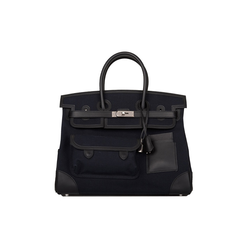 Hermès Birkin 35 Cargo Schwarz und Blau Marine Palladium Hardware