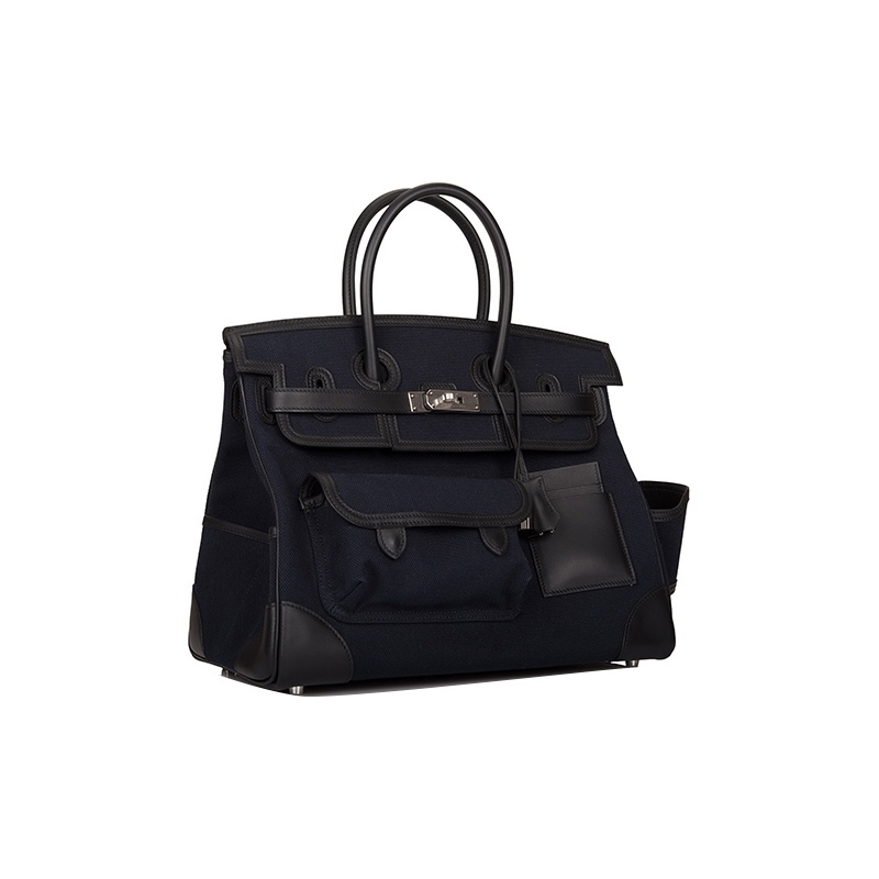 Hermès Birkin 35 Cargo Schwarz und Blau Marine Palladium Hardware