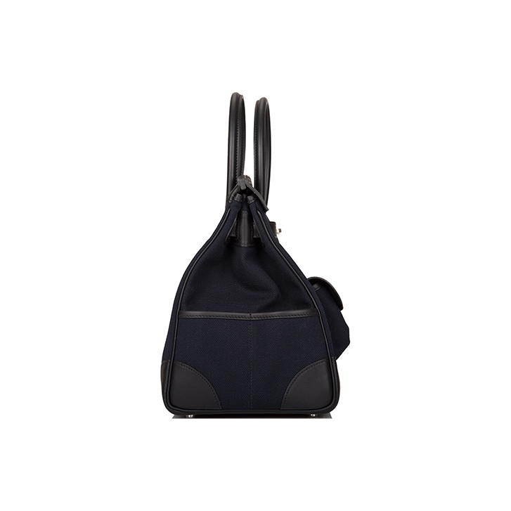 Hermès Birkin 35 Cargo Schwarz und Blau Marine Palladium Hardware