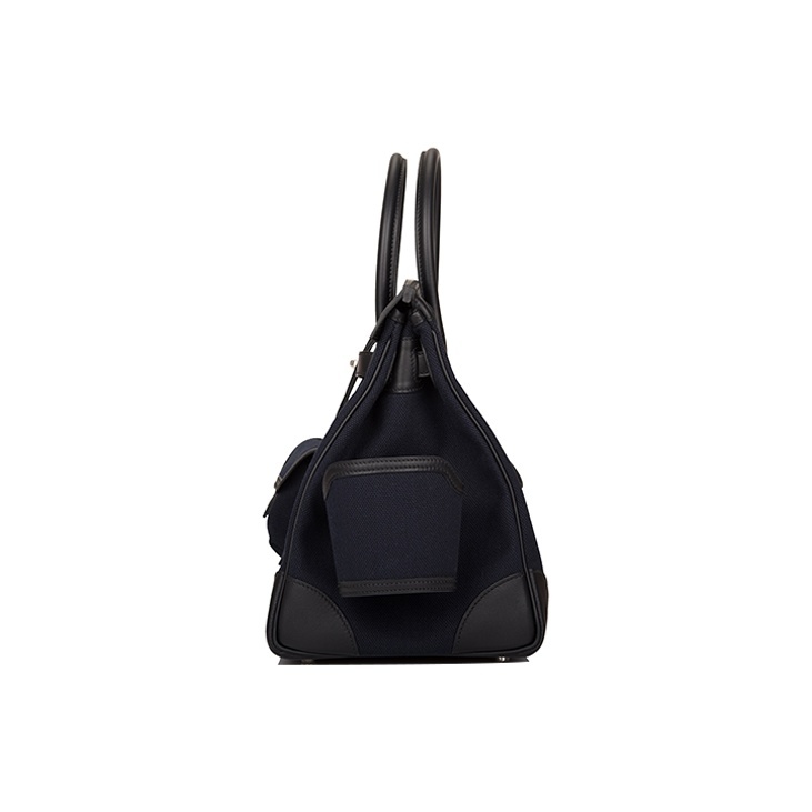 Hermès Birkin 35 Cargo Schwarz und Blau Marine Palladium Hardware