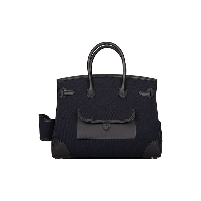 Hermès Birkin 35 Cargo Schwarz und Blau Marine Palladium Hardware