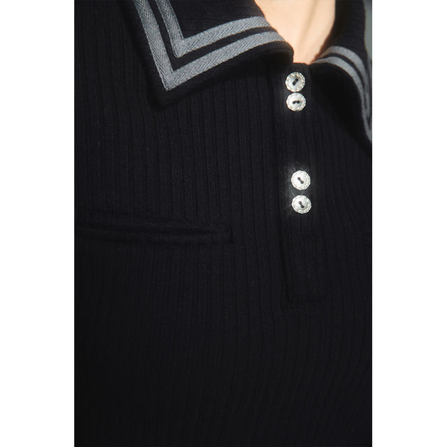 BLACK STRIPED & KNITTED POLO SHIRT