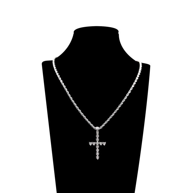 Stock Gold/Silver Cross Pendent with Heart Shaped Zircon 2P23030003