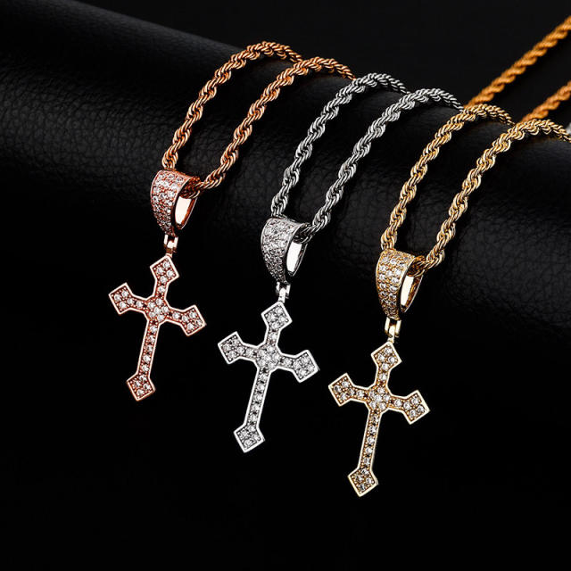 Stock Gold/Silver Cross Pendent with Zircon 2P20090005