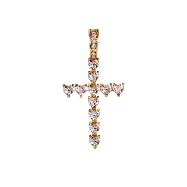 Stock Gold/Silver Cross Pendent with Heart Shaped Zircon 2P23030003