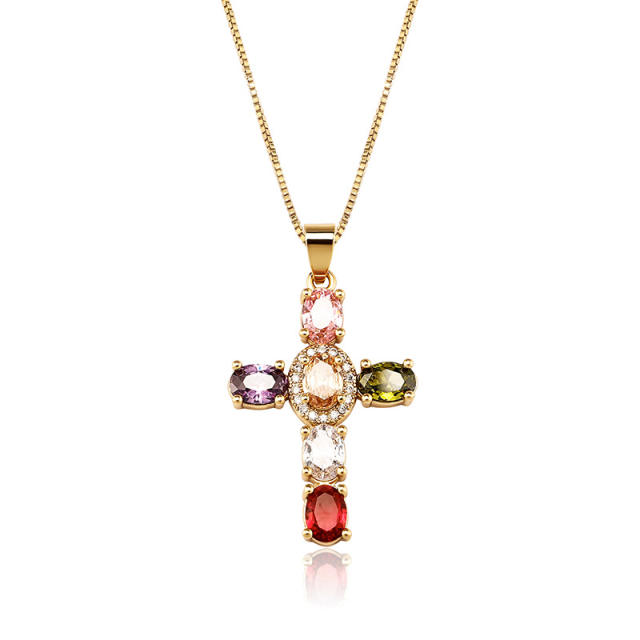 Stock Gold Cross Pendent with Colored/Clear Zircon JAP22020002