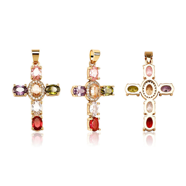 Stock Gold Cross Pendent with Colored/Clear Zircon JAP22020002