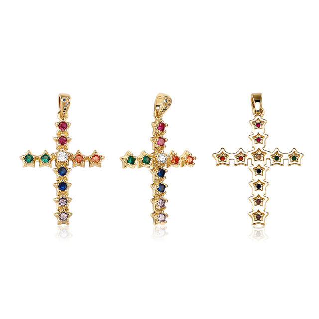 Stock Gold Cross Pendent with Star Shaped Zircon JAP22020001