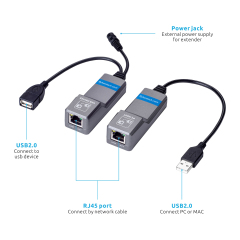 NT50-B | 1ポートUSB 2.0 エクステンダー延長器／Cat5e または Cat6 LANケーブル使用／最大50m