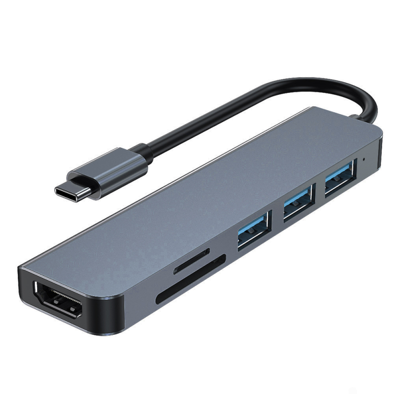 DK6100 6-IN-1 USB-C to HDMI+USB3.0 x 1+2.0 x 2+SD+TF