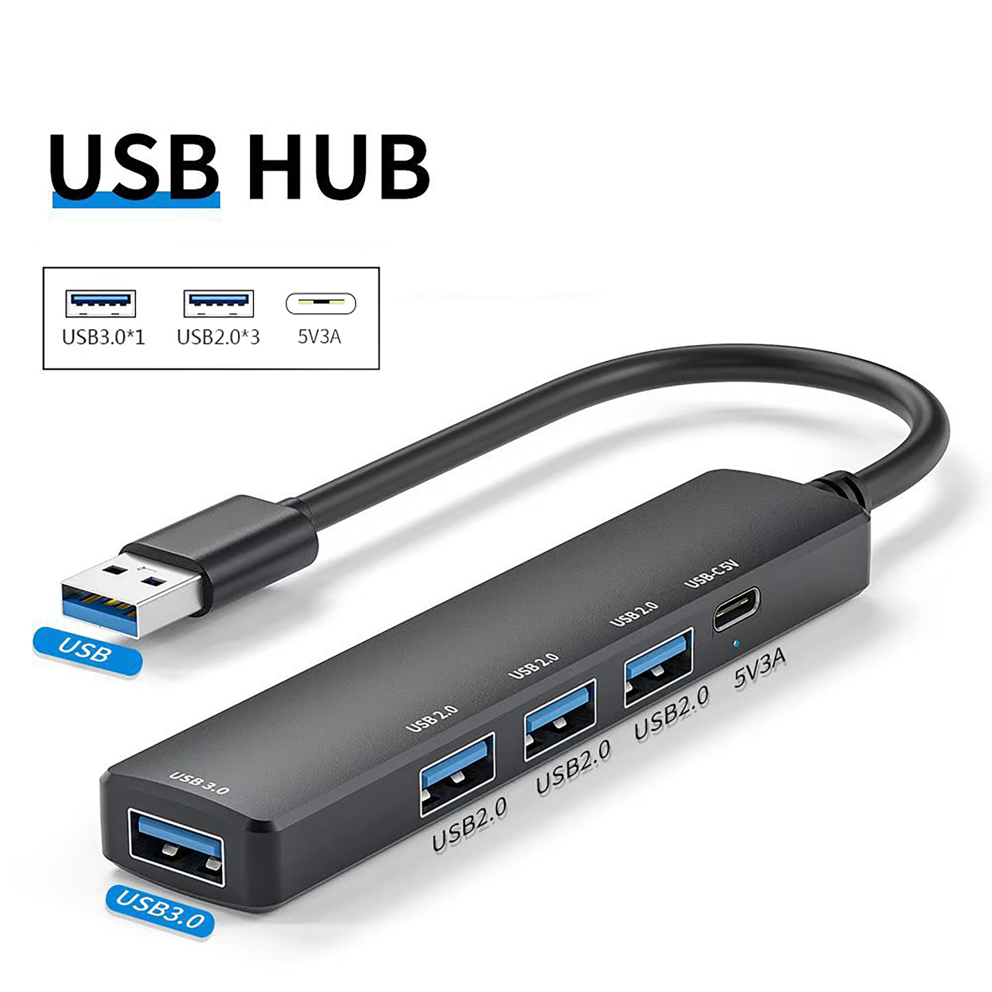 UFA06-A | 3-Port USB 2.0 + USB3.0 Hub w/ USB-C Charging Port