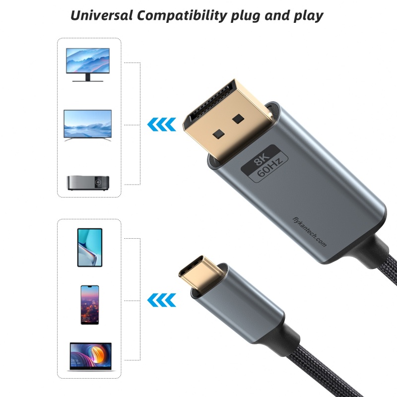 UC2DP860-18-M1 | Cable de 1,8m USB-C a DisplayPort 1.4 - Adaptador Conversor de Vídeo USB Tipo C a DP 1.4 de 4K/5K/8K con Modo Alt - HBR3/HDR/DSC - Cable DP 8K 60Hz para USB-C/Thunderbolt 3