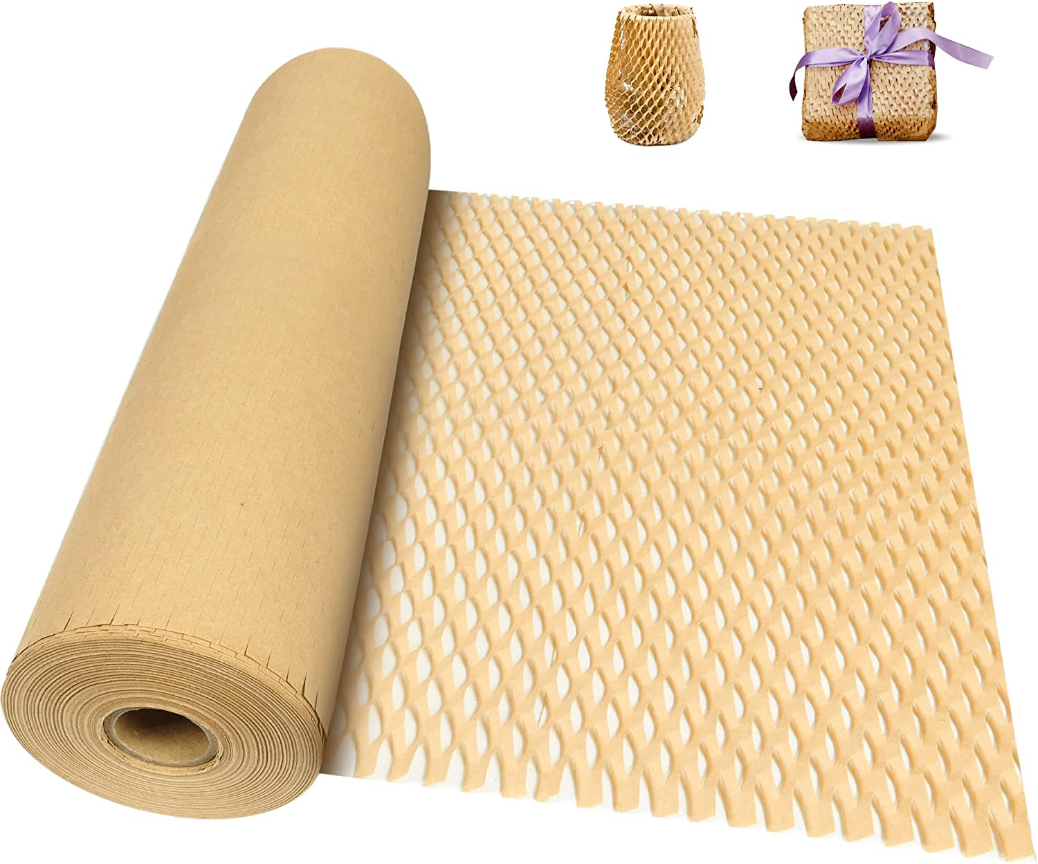 Papier d'emballage en nid d'abeille, rouleau de protection en nid d'abeille recyclé de protection 15&quot;×135' Matériau d'emballage respectueux de l'environnement