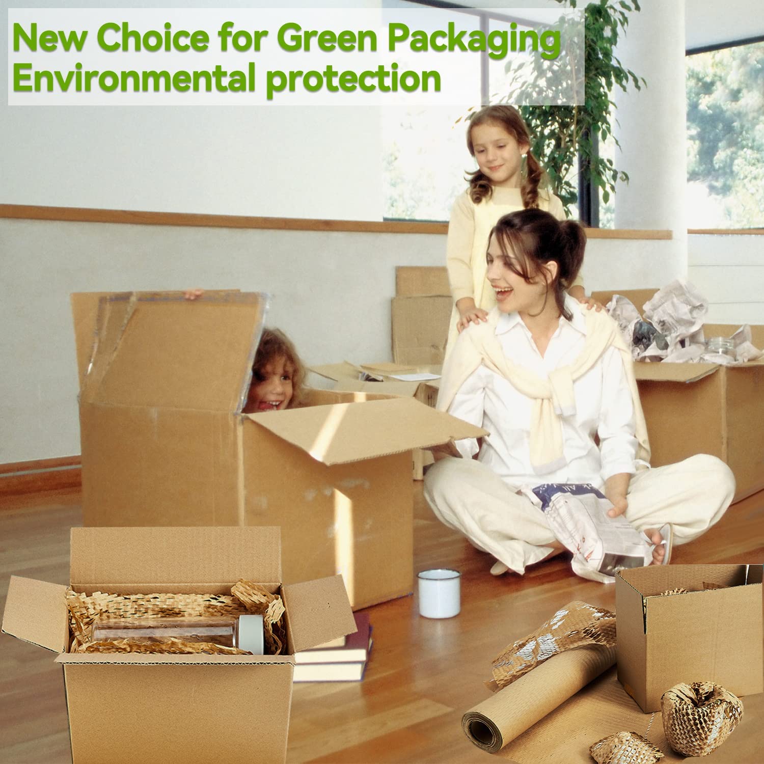 Сотовая упаковочная бумага, 15 дюймов × 135 футов Защитная переработанная сотовая амортизирующая обертка в рулоне Экологичный упаковочный материал Обертывание защитного рулона Перемещение Доставка, упаковка Подарки и транспорт