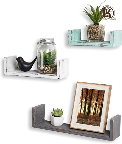 LANKOWOOD Плавающие полки U-образной формы, настенная полка 3 размера, черные плавающие полки для ванной комнаты/спальни/гостиной/кухни