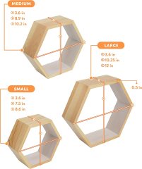 LANKOWOOD Hexagon Floating Shelves – Set of 3 Premium Pine Wood Honeycomb Shelves – Hexagon Shelves for Home and Office- Wooden Hexagon Wall Shelves - Octagon Shelves for Wall - Geometric Wall Shelf