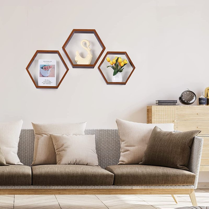 Beautiful Wood Honeycomb Shelves Wall Mounted Floating Hexagon